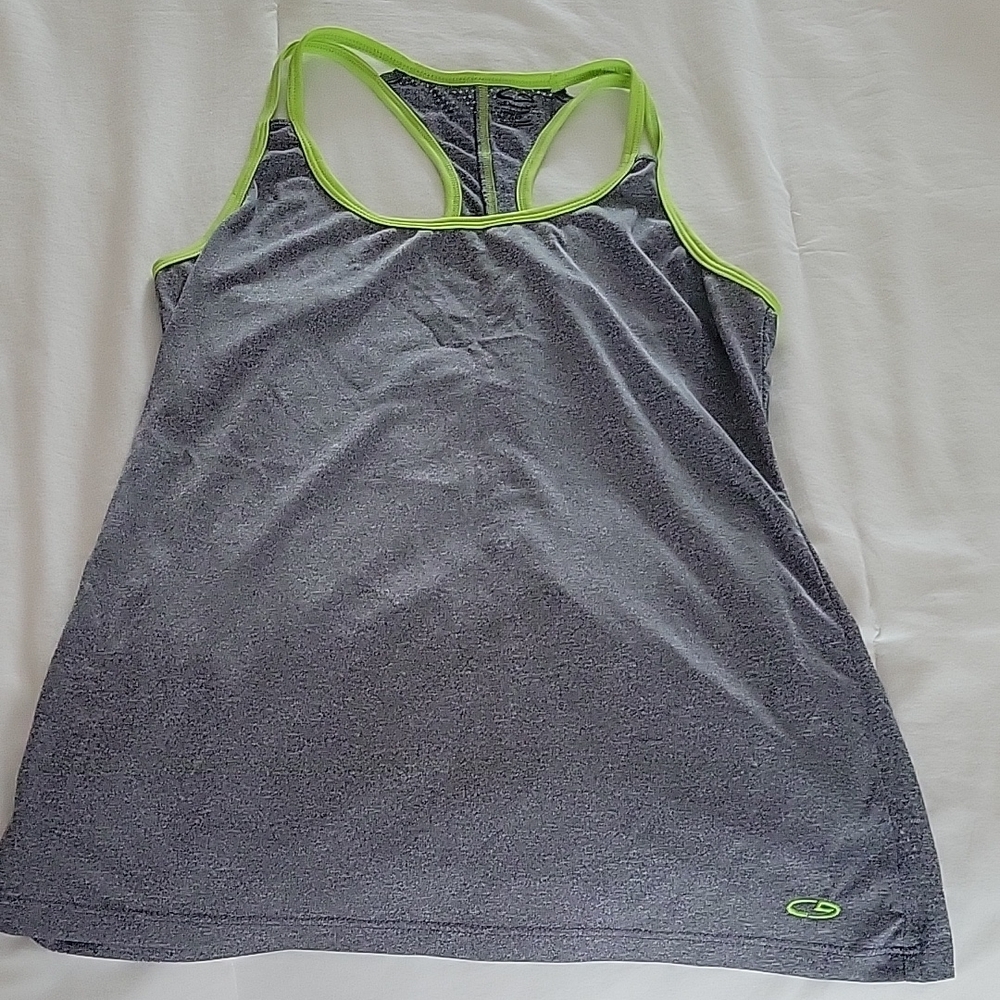 Gray and Green Women's Athletic Tank Top